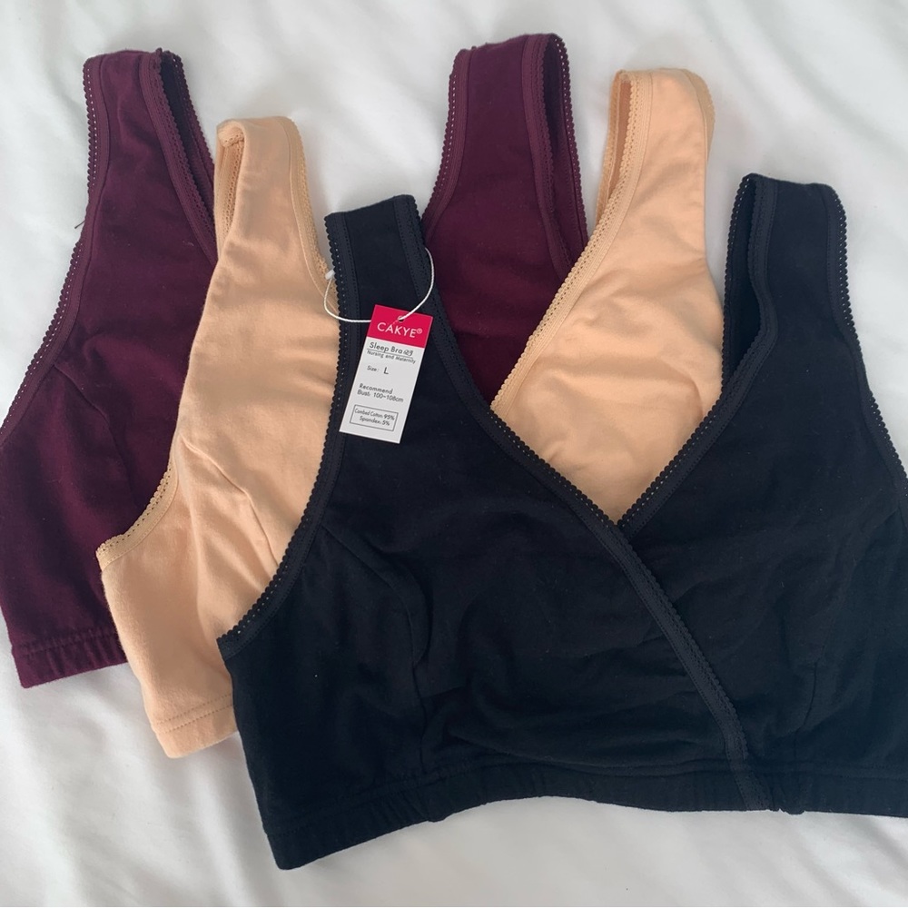 Lot of 3 Cakye nursing/sleep bralettes NWT, size L